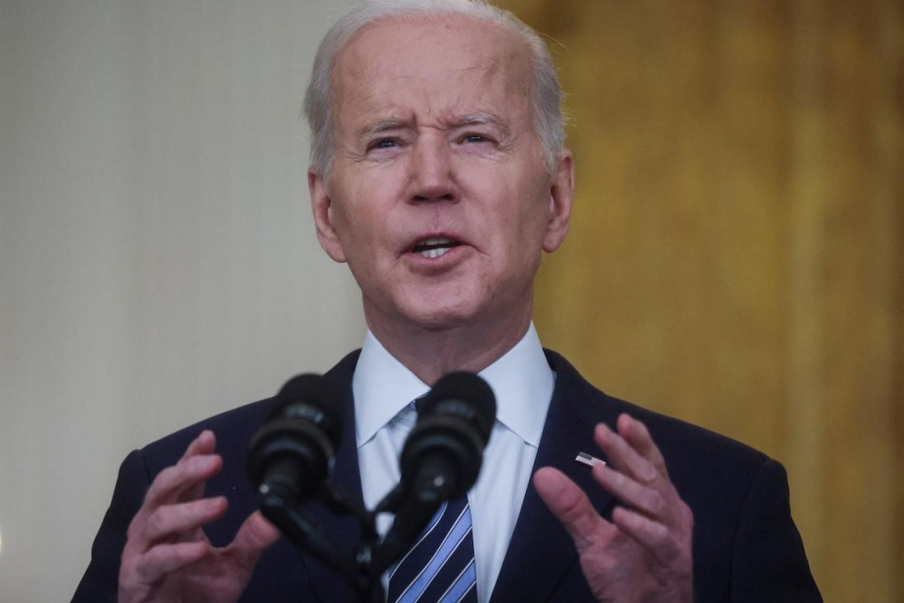 El presidente de Estados Unidos, Joe Biden, durante una alocución sobre el ataque de Rusia a Ucrania, en el Salón Este de la Casa Blanca en Washington, el 24 de febrero de 2022.