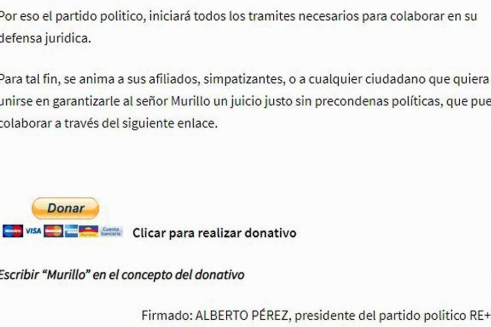 Manifiesto de Alberto Pérez para recaudar el dinero para el francotirador.