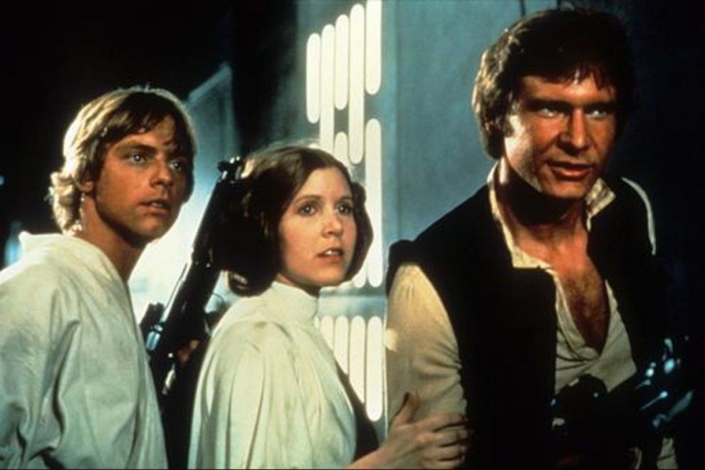 Mark Hamill (Luke Skywalker), Carrie Fisher (la princesa Leia) y Harrison Ford (Han Solo) en 'Star Wars'.