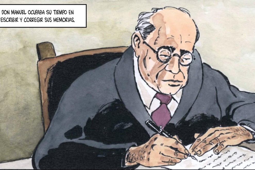 Manuel Azaña, en el cómic 'Plomo y gualda', de Juanarete y Manuel Granell.