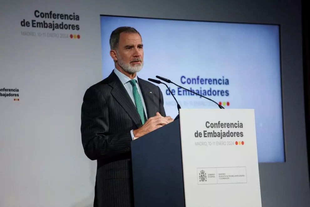 Felipe VI durante una alocución en el Ministerio de Asuntos Exteriores, a 11 de enero de 2024, en Madrid. — Alejandro Martínez Vélez / Europa Press