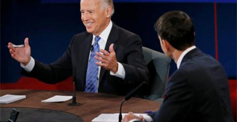 El vicepresidente Joe Biden durante uno de sus debates con el candidato republicano Paul Ryan. -