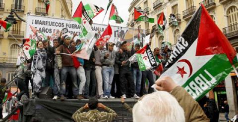 Manifestación en la Puerta del Sol de Madrid por la autodeterminación del Sáhara.