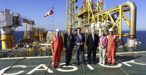 Alberto Fabra, José Manuel Soria y José Manuel García-Margallo durante su visita a las instalaciones del proyecto Castor. EFE