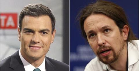 El secretario general del PSOE, Pedro Sánchez, y el de Podemos, Pablo Iglesias. -EFE