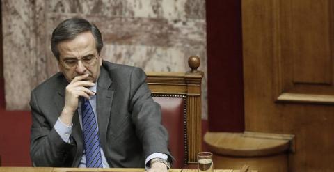 El primer ministro griego Antonis Samaras, en una de las votaciones del Parlamento por el presidente Griego