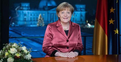 La canciller alemana Angela Merkel durante la grabación de su discurso de Año Nuevo