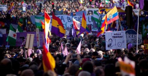 Más de 100.000 personas han participado este sábado en la Marcha del Cambia, convocada por Podemos en Madrid. -JAIRO VARGAS