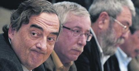 De izquierda a derecha, Juan Rosell, Ignacio Fernández Toxo y Cándido Méndez.. -REUTERS