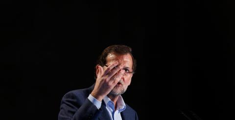 Mariano Rajoy durante su discurso de precampaña en Sevilla.