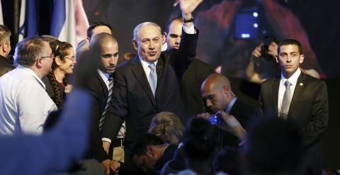 Benjamin Netanyahu se dirige a sus seguidores. - REUTERS