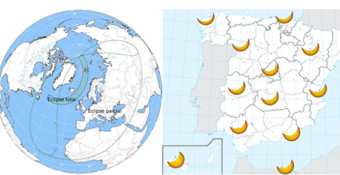 Zonas de la Tierra donde se verá el eclipse total de Sol, como en las islas Feroe y Svalbard, y de modo parcial, como en España. /OAN