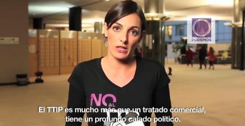 La eurodiputada Lola Sánchez (Podemos), en una captura de pantalla del vídeo presentado por su formación y Equo este lunes.