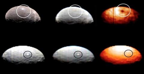 Un nuevo mapa a color del planeta enano Ceres ha revelado hasta diez puntos brillantes en su superficieNASA/JPL
