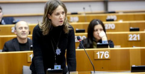 La europarlamentaria Marina Albiol durante una sesión plenaria, en febrero. Archivo del PE.