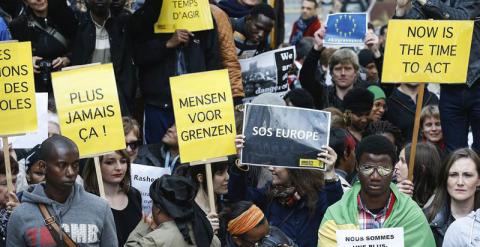 Manifestación organizada por Amnistía ante el Consejo de la Unión Europea en Bruselas. / EFE