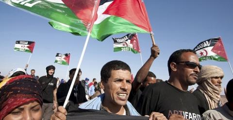 Manifestación ante la sede de la Misión de Naciones Unidas para el Referéndum en el Sahara Occidental. | Efe