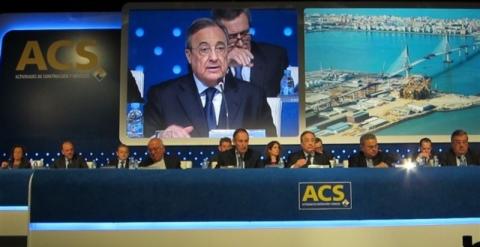 El presidente de ACS, Florentino Pérez, en la junta de accionistas. E.P.