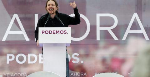 Pablo Iglesias durante su intervención en un acto público de su formación, esta tarde en Oviedo. EFE