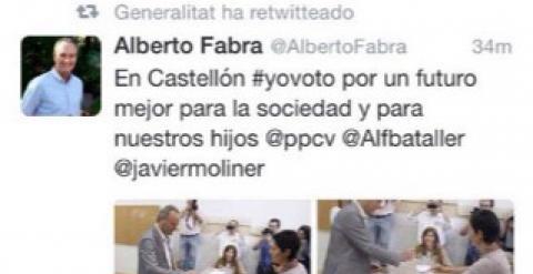 Pantallazo de Twitter Generalitat Valenciana y Alberto Fabra