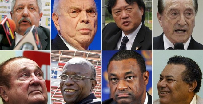 Combo de fotografías que muestran a ocho de los nueve dirigentes de la FIFA detenidos. - EFE