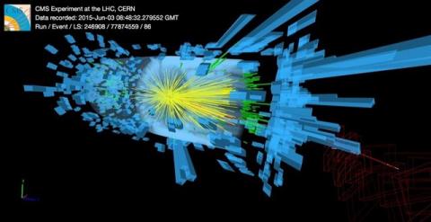 La primera colisión de partículas en el LHC a energía récord. /CERN