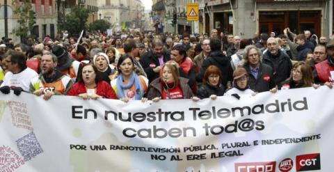 Imagen de archivo de una de las manifestaciones de los trabajadores de Telemadrid.- EFE