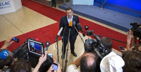 El encuentro a tres bandas se ha desarrollado en un ambiente 'constructivo y amigable', según ha dicho Tsipras en una breve declaración ante la prensa./ REUTERS