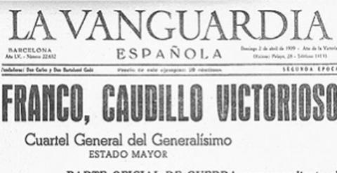 Portada de La Vanguardia tras la toma de Barcelona por parte del ejército franquista