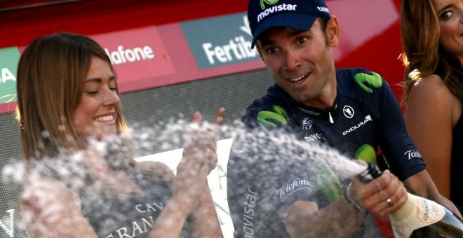 Valverde celebra su victoria en la etapa de la Vuelta. EFE/Javier Lizón