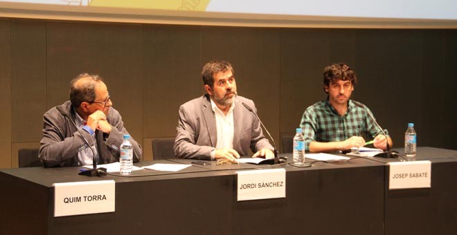 Los organizadores de la Diada, este viernes, en rueda de prensa. ANC