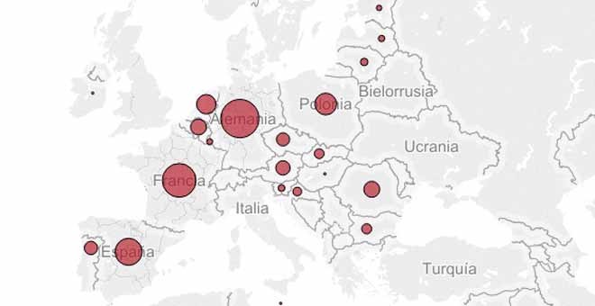 Mapa de la propuesta de Bruselas de reparto de refugiados. - EUROPA PRESS