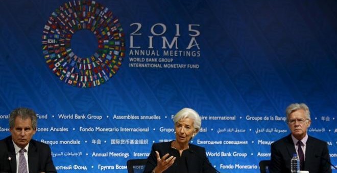 Lipton, Lagarde y Gerry Rice durante la Asamblea Anual del FMI y el Banco Mundial./ REUTERS