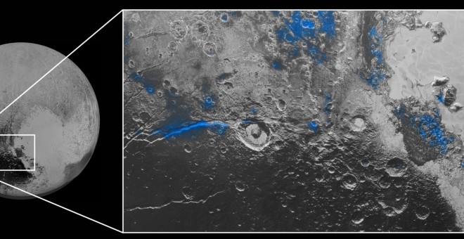 Gráfico que muestra los nuevos descubrimientos de hielo en Plutón. EUROPA PRESS