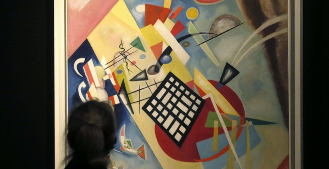 Vista de la obra 'Schwarzer Raster', que forma parte de la muestra 'Kandinsky. Una retrospectiva'. EFE/FERNANDO ALVARADO