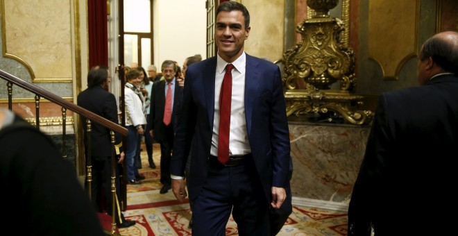 El secretario general del PSOE, Pedro Sánchez, en el hemiciclo del Congreso de los Diputados tras la sesión de control al Gobierno. REUTERS/Andrea Comas