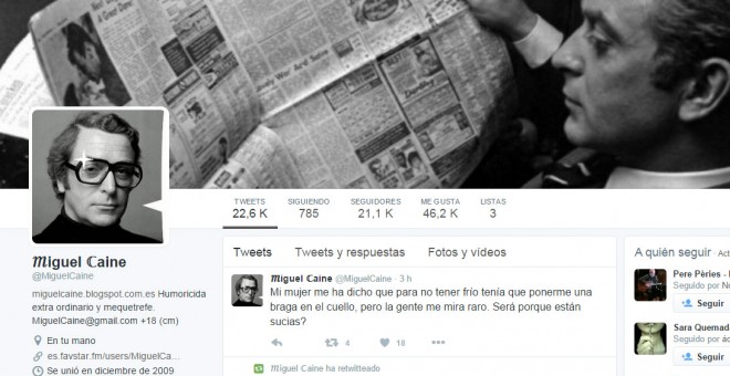 Perfil de Miguel Caine en Twitter