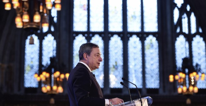 El presidente del Banco Central Europeo, Mario Draghi, interviene en el Foro del Banco de Inglaterra en Londres (Reino Unido). EFE/Facundo Arrizabalaga