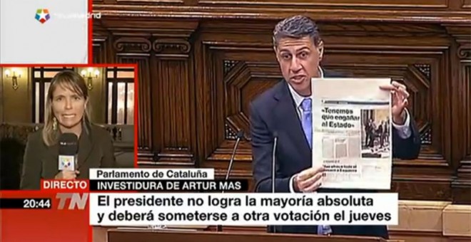 Imagen de la información de Telemadrid del 'no' a Mas durante su primera sesión de investidura