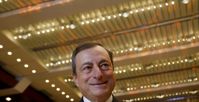 El presidente del BCE, Mario Draghi, durante el Congreso de la Banca Europea, en Fráncfort. REUTERS