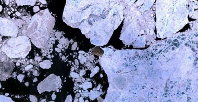 Apenas una mancha en esta imagen, la isla Hans está generalmente rodeada de hielo.- GETTY