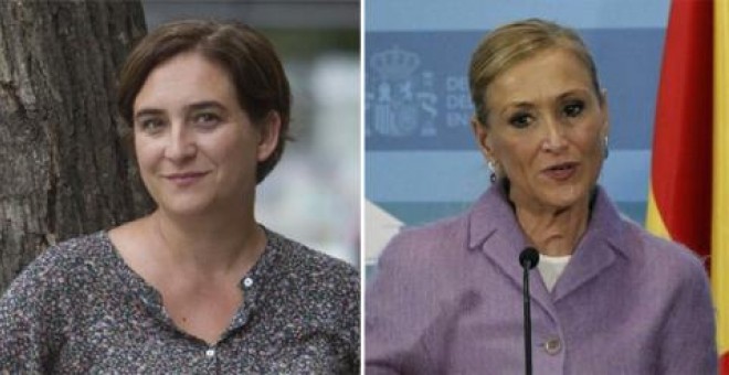 La alcaldesa de Barcelona, Ada Colau, y la presidenta de la Comunidad de Madrid, Cristina Cifuentes