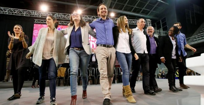 El candidato de Podemos a la Presidencia del Gobierno, Pablo Iglesias, en el mitin de Alicante. / EFE