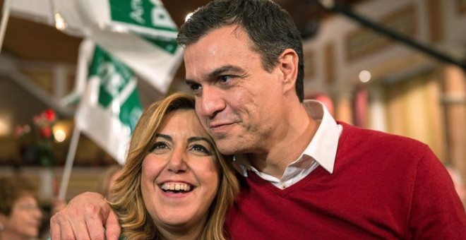 Susana Díaz y Pedro Sánchez, antes del mitin en Torremolinos. EFE/Jorge Zapata