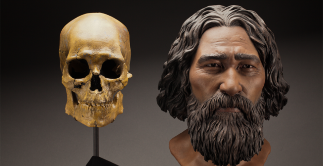 El esqueleto del hombre de Kennewick y una reconstrucción de su rostro / Brittney Tatchell, Smithsonian Institution