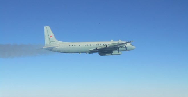 El Ilyushin IL-20 de la fuerza aeroespacial rusa interceptado por Eurofighters españoles. EMAD
