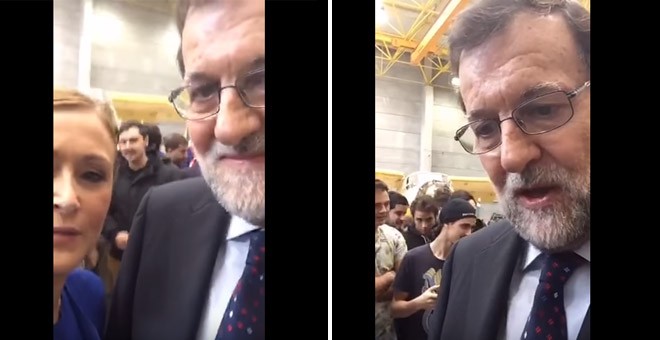Imagenes del video grabado por la presidenta de la Comunidad de Madrid, Cristina Cifuentes, con el presidente del Gobierno en funciones, Mariano Rajoy, durante su visita a un centro integrado de Formación Profesional (FP).