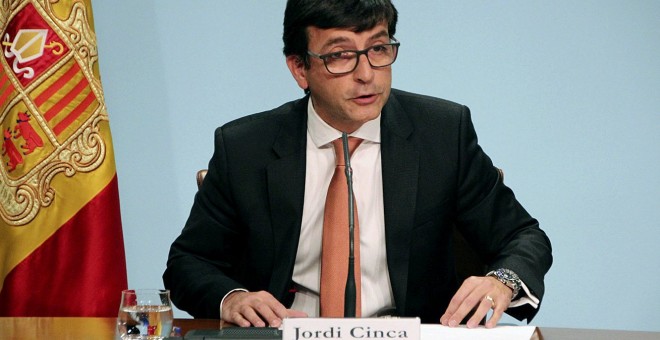 El ministro portavoz del Gobierno andorrano, Jordi Cinca, durante una comparecencia en la que valorado el pronunciamiento del FinCEN sobre la entidad BPA. EFE/ANA