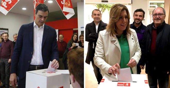 Sánchez y Díaz votan este sábado en la consulta del PSOE. EFE