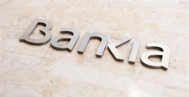 El logo de Bankia en la sede del banco nacionalizado. E.P.